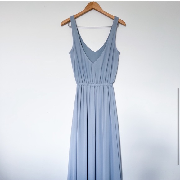 show me your mumu | kendall maxi bridesmaid dress steel blue chiffon small - Picture 4 of 8